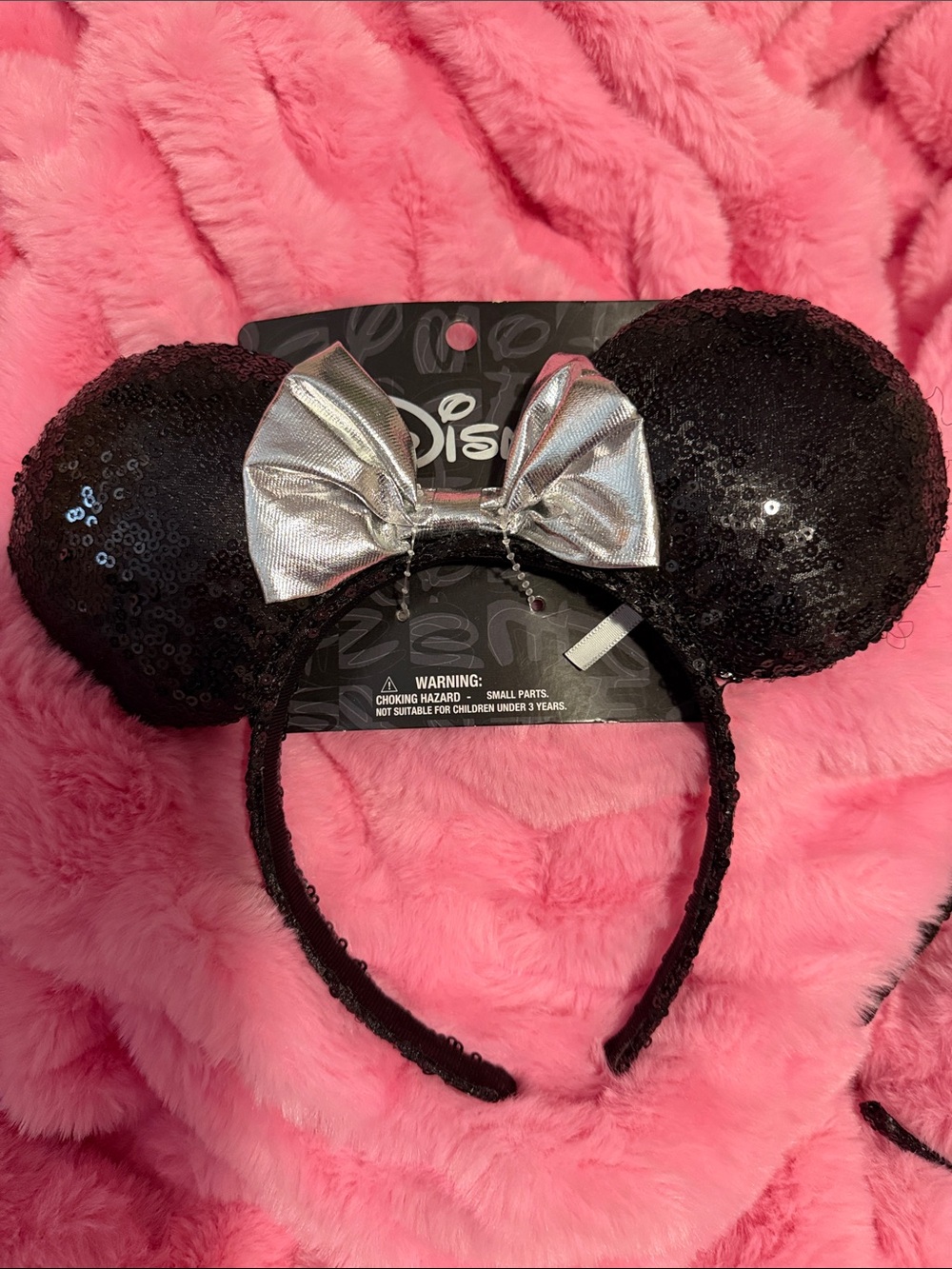 Disney Black Sequin Minnie Ears Headband with Silver Bow